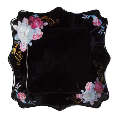 Farfurie Patrata Adanca felul doi Model Floral ROZ-ALB