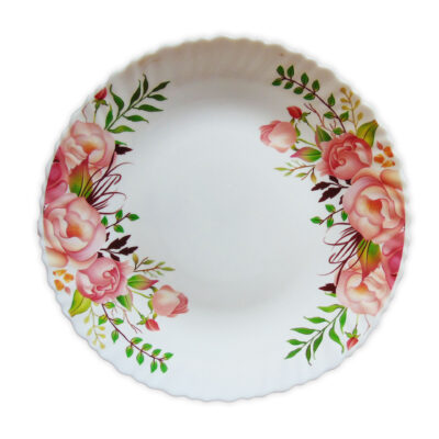 Farfurie Întinsa Rotunda cu Model Floral ROZ-VERDE