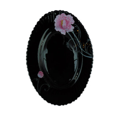 Platou Oval Negru cu Model Floral ROZ