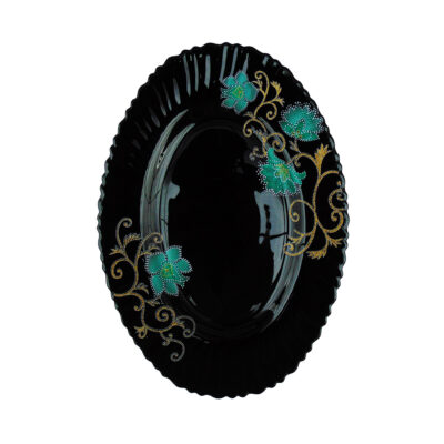 Platou Oval Negru cu Model Floral VERDE