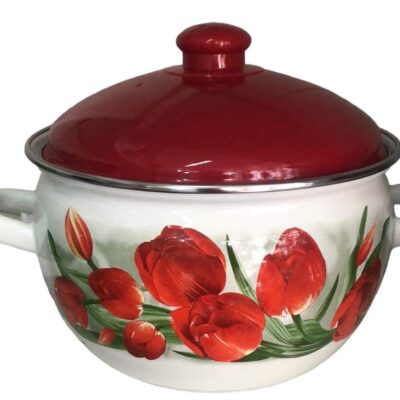Cratiță 4 litrii din email cu model floral lalele